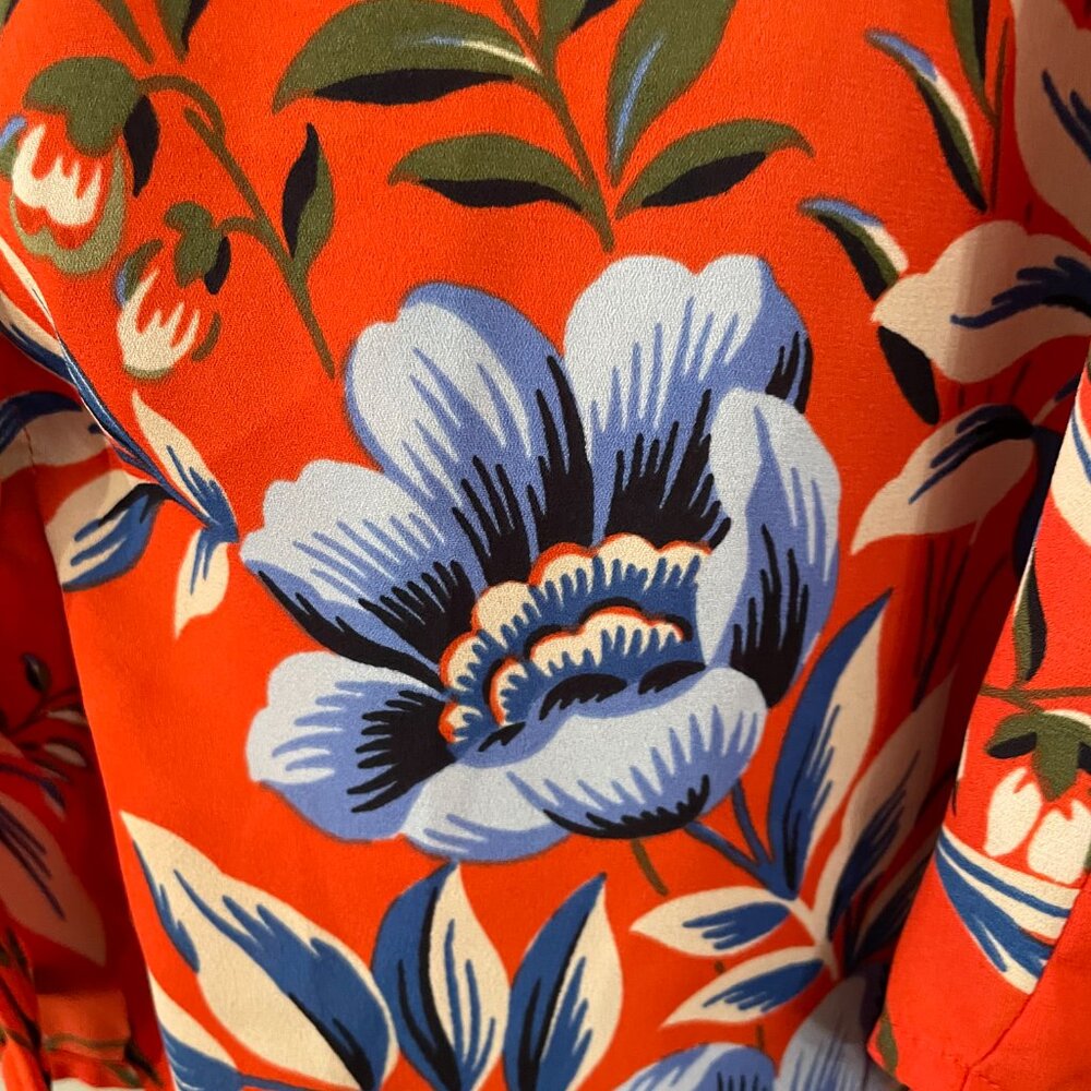 Ann Taylor LOFT Long Sleeve Floral Blouse Orange Blue flowers hawaiian look - Picture 5 of 10